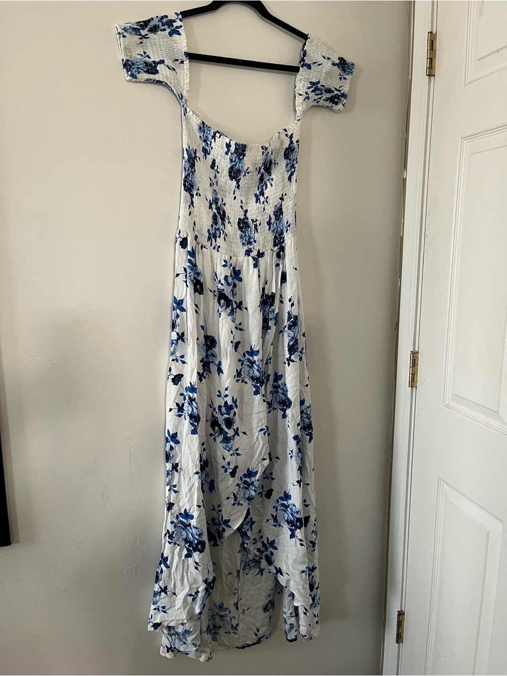 Altar'd State Blue White Floral Smocked Maxi Dress Medium Coastal Euro Summer